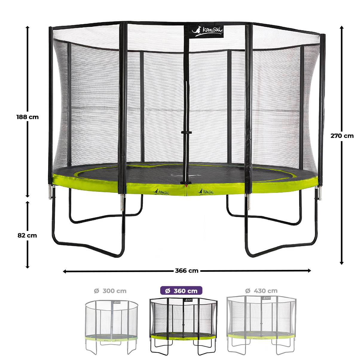 Kangui - Trampoline Ø 360cm + filet de sécurité + échelle + bâche - PUNCHI 360 Vert Kangui - Image 3