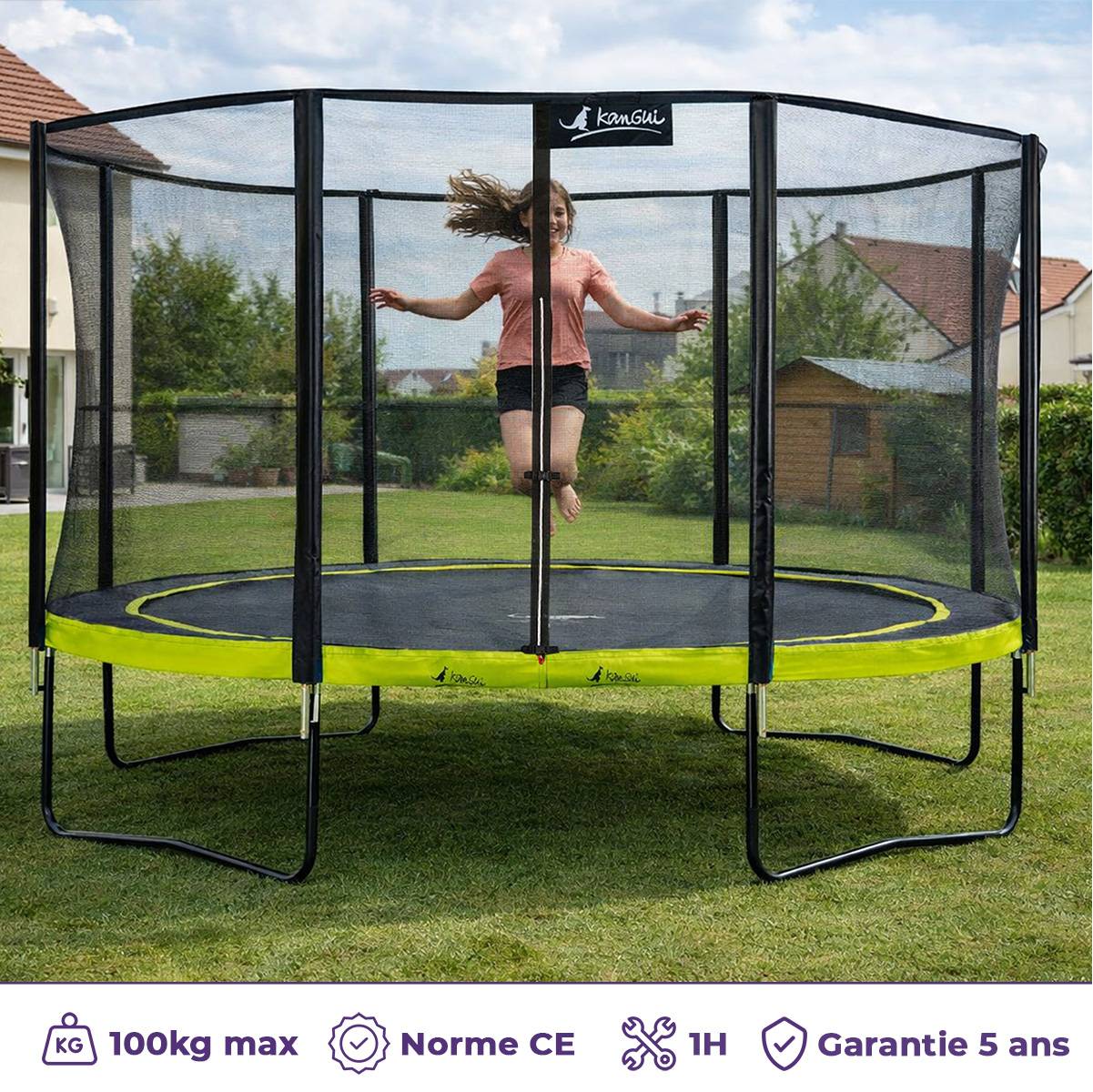 Kangui - Trampoline Ø 360cm + filet de sécurité + échelle + bâche - PUNCHI 360 Vert Kangui - Image 2