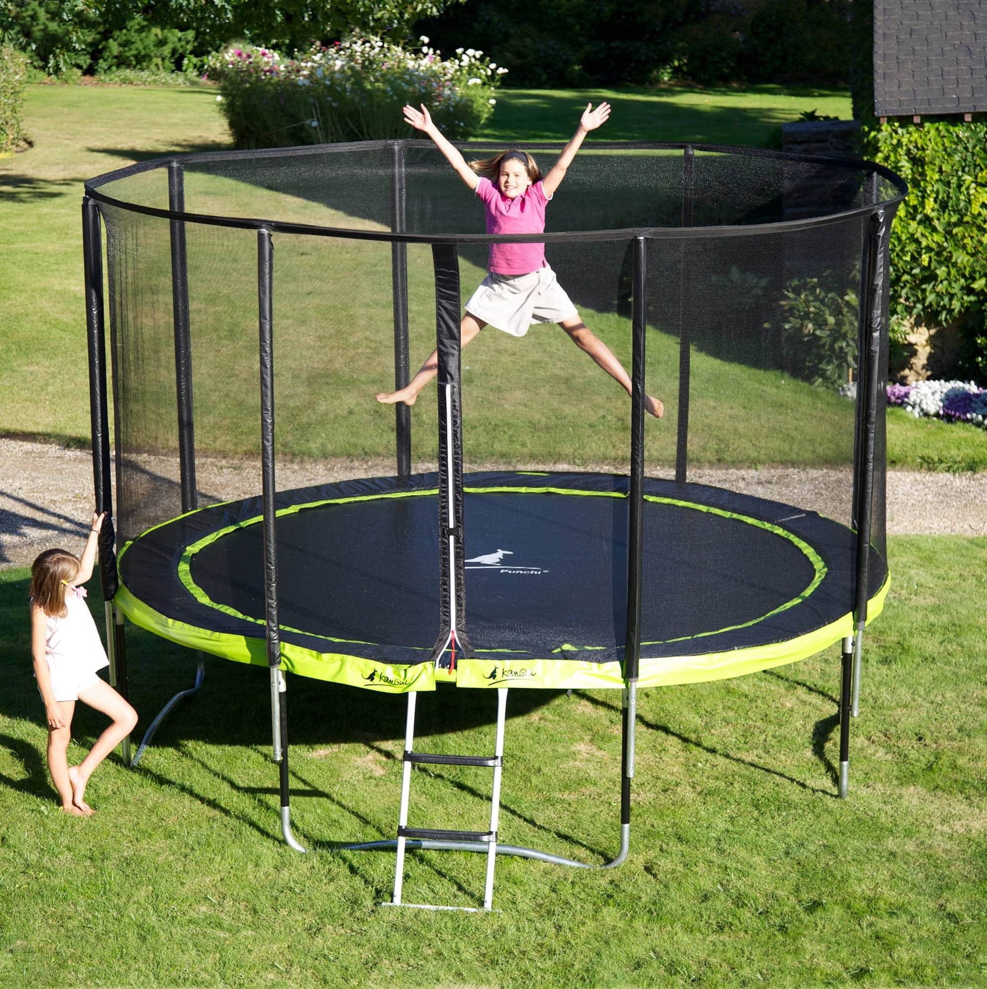 Kangui - Trampoline Ø 360cm + filet de sécurité + échelle + bâche - PUNCHI 360 Vert Kangui - Image 5