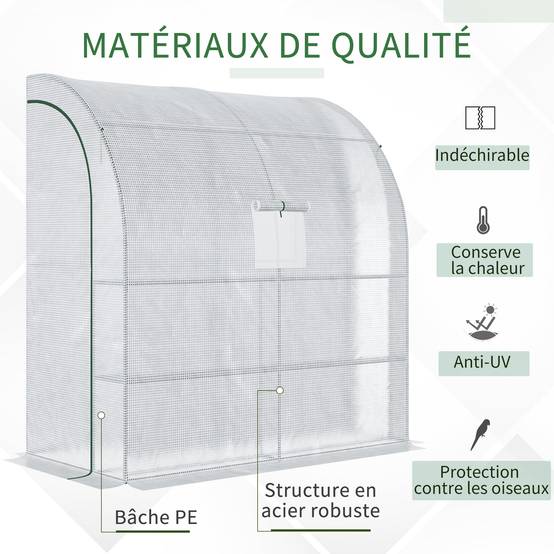 Serre de jardin adossée Acier pour protéger plantes Aménagement étagé 200x215cm Blanc - ComfortXL Outdoor Living - Image 5