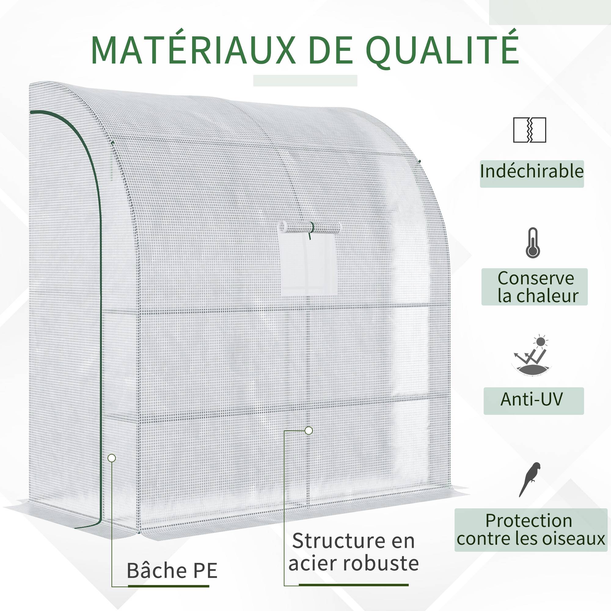 Serre de jardin adossée Acier pour protéger plantes Aménagement étagé 200x215cm Blanc - ComfortXL Outdoor Living - Image 5