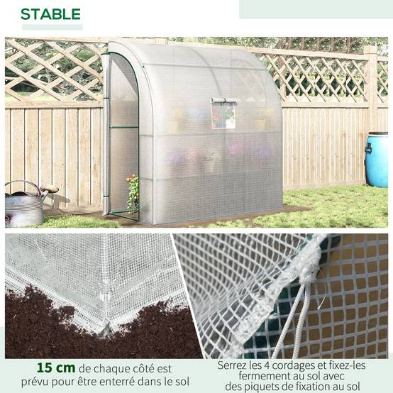 Serre de jardin adossée Acier pour protéger plantes Aménagement étagé 200x215cm Blanc - ComfortXL Outdoor Living - Image 8