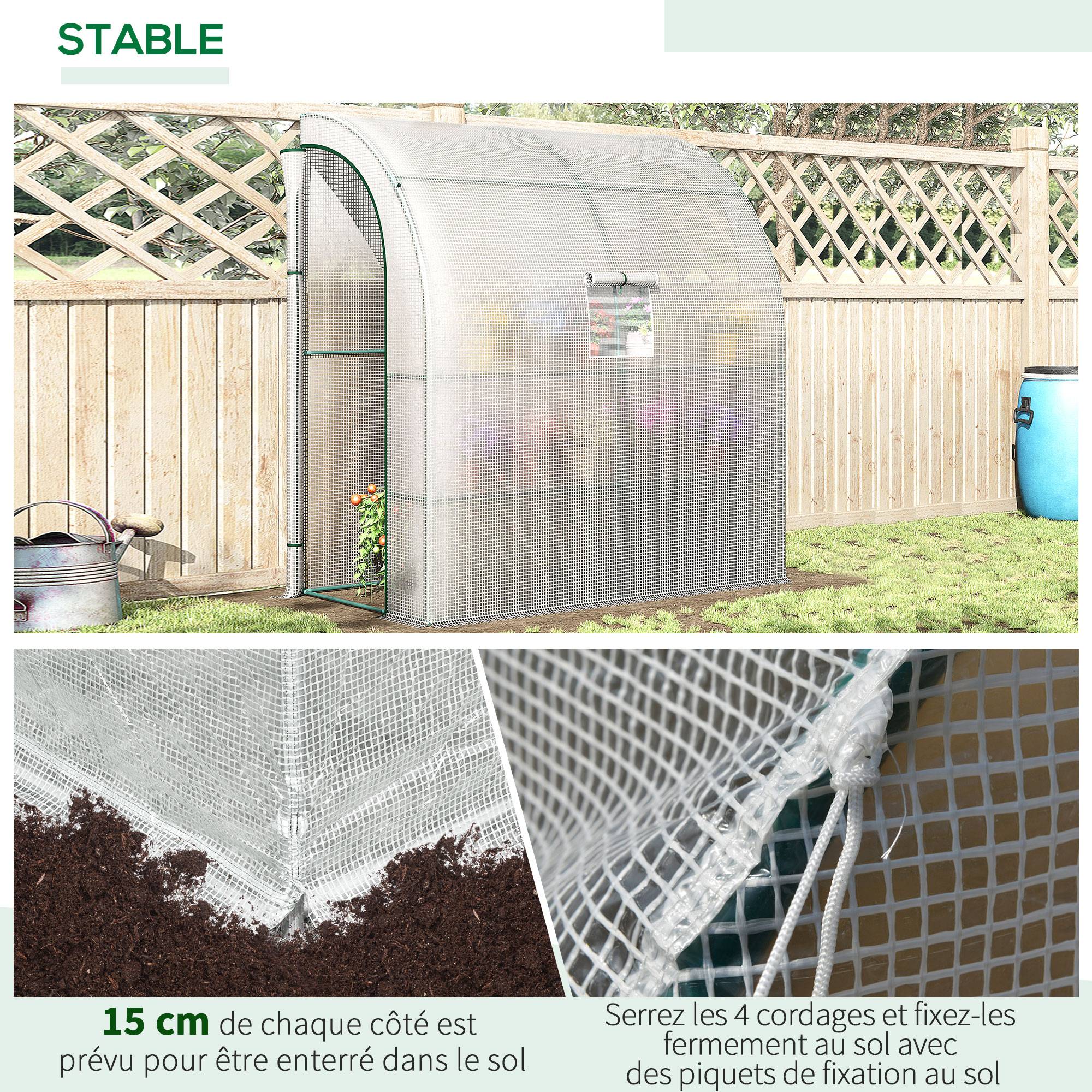 Serre de jardin adossée Acier pour protéger plantes Aménagement étagé 200x215cm Blanc - ComfortXL Outdoor Living - Image 8