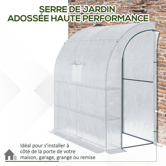 Serre de jardin adossée Acier pour protéger plantes Aménagement étagé 200x215cm Blanc - ComfortXL Outdoor Living - Image 6