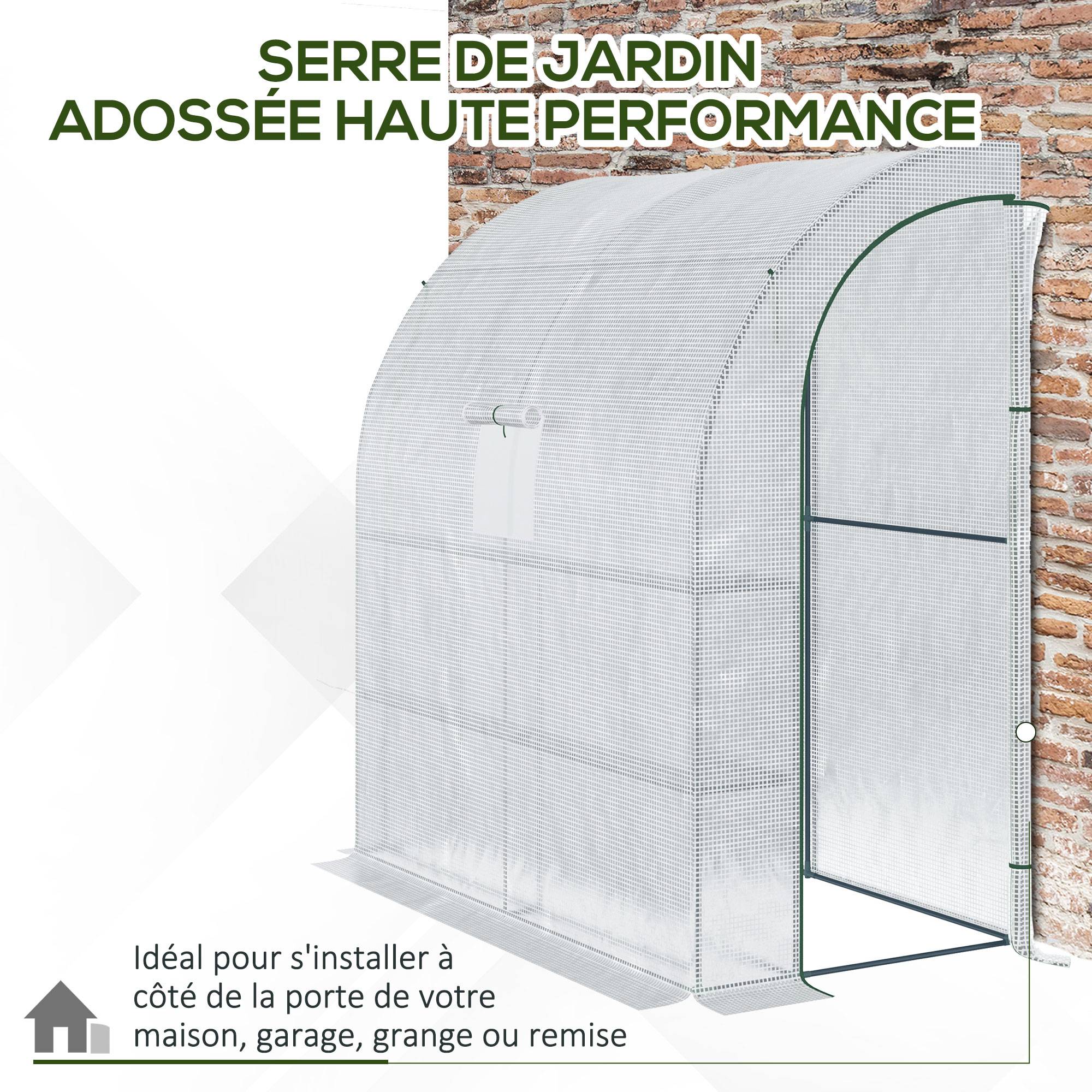 Serre de jardin adossée Acier pour protéger plantes Aménagement étagé 200x215cm Blanc - ComfortXL Outdoor Living - Image 6