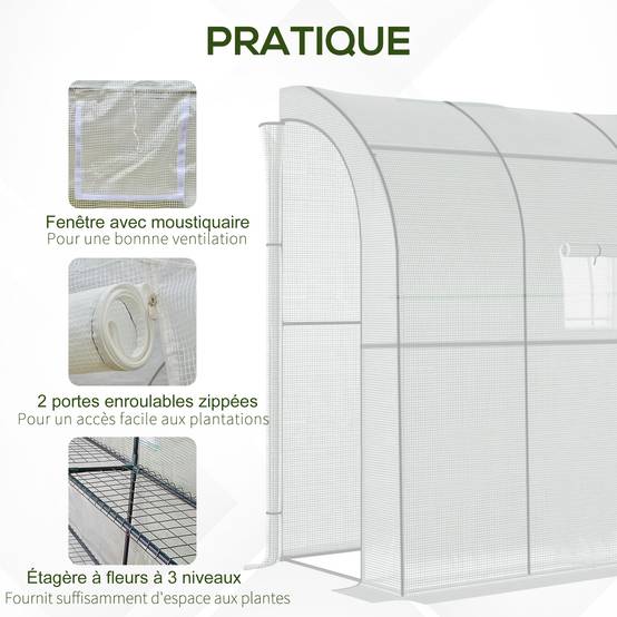 Serre de jardin adossée Acier pour protéger plantes Aménagement étagé 200x215cm Blanc - ComfortXL Outdoor Living - Image 7