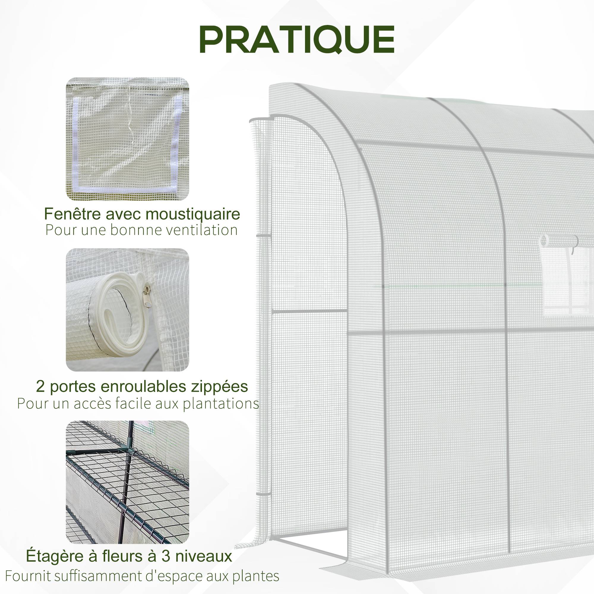 Serre de jardin adossée Acier pour protéger plantes Aménagement étagé 200x215cm Blanc - ComfortXL Outdoor Living - Image 7