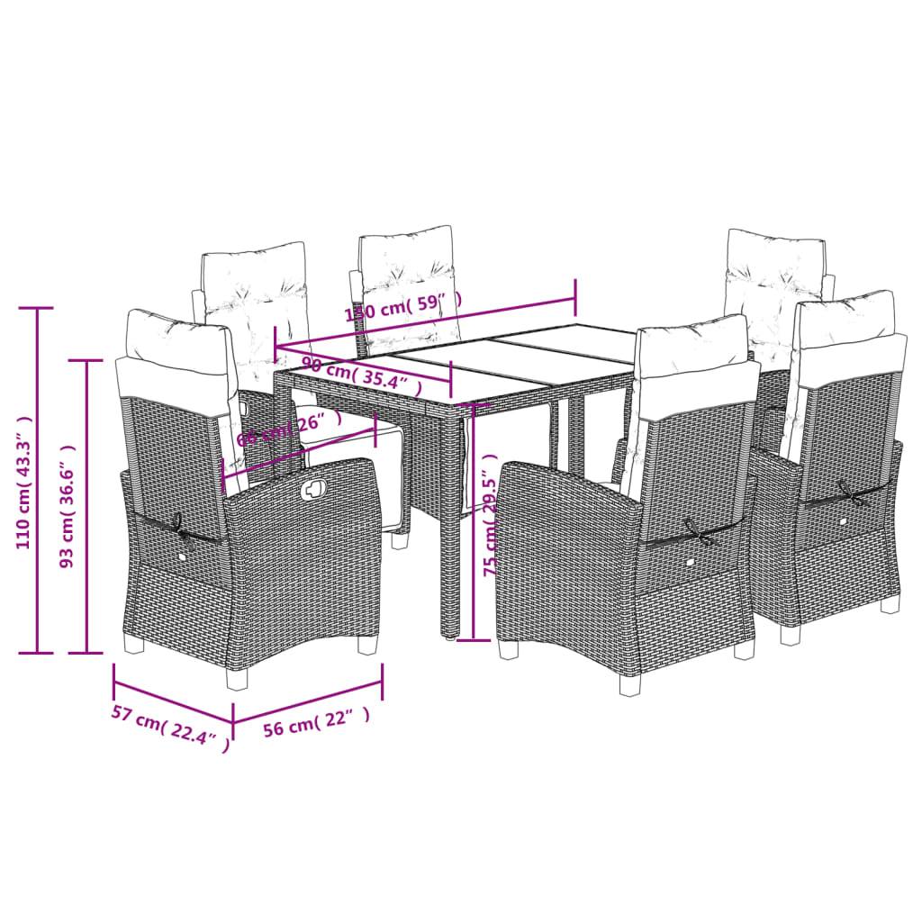 ComfortXL - Table et 6 Chaises Longues de Jardin Grises en Résine Tressée, Fauteuils Inclinables avec Repose-pieds – ComfortXL Outdoor Living - Image 9