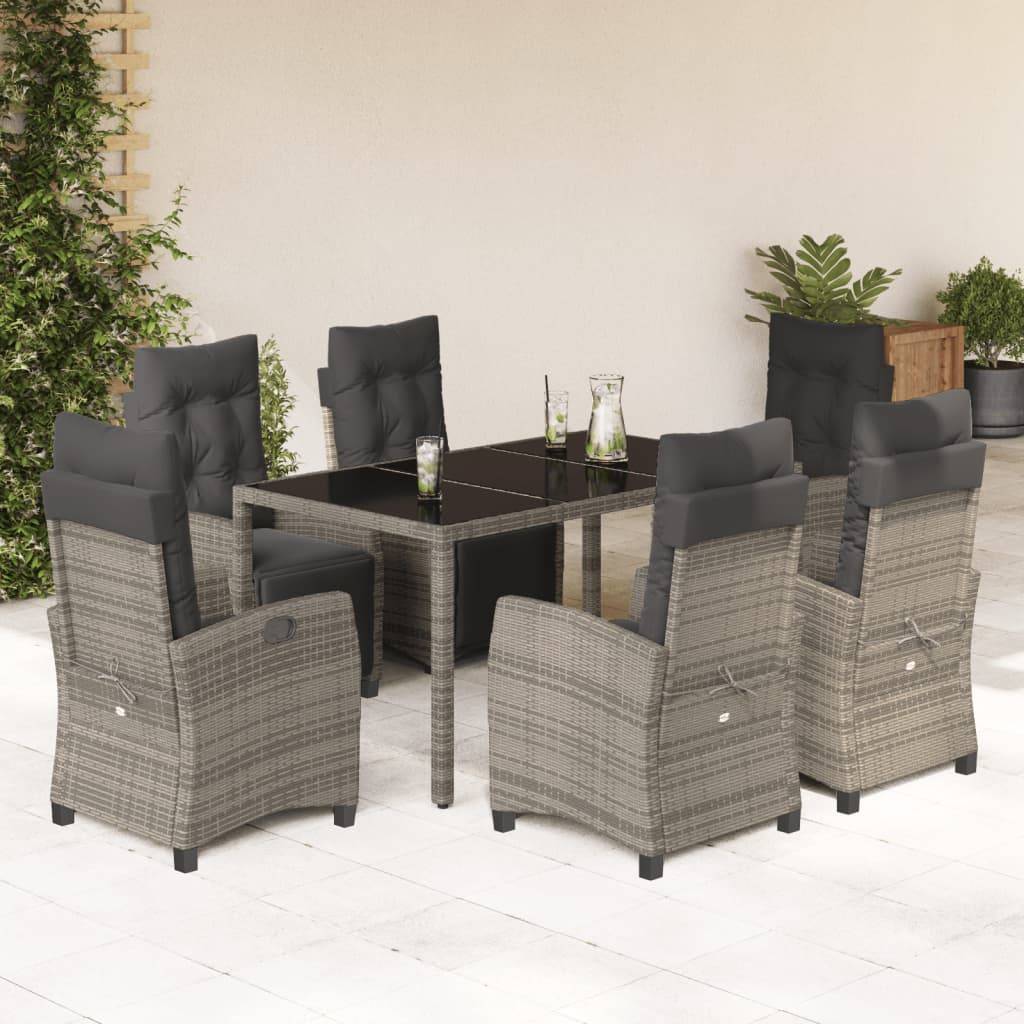 ComfortXL - Table et 6 Chaises Longues de Jardin Grises en Résine Tressée, Fauteuils Inclinables avec Repose-pieds – ComfortXL Outdoor Living - Image 1