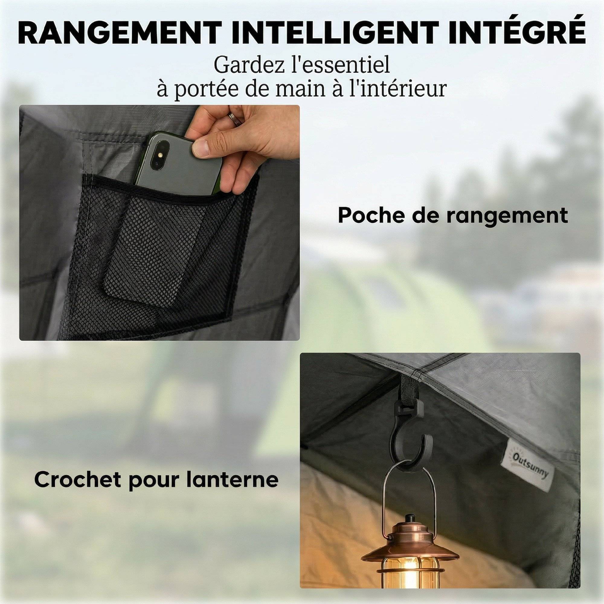 ComfortXL - Tente dôme polyester 2 personnes camping imperméable 3000 mm 210 x 210 cm gris - ComfortXL Outdoor Living - Image 9