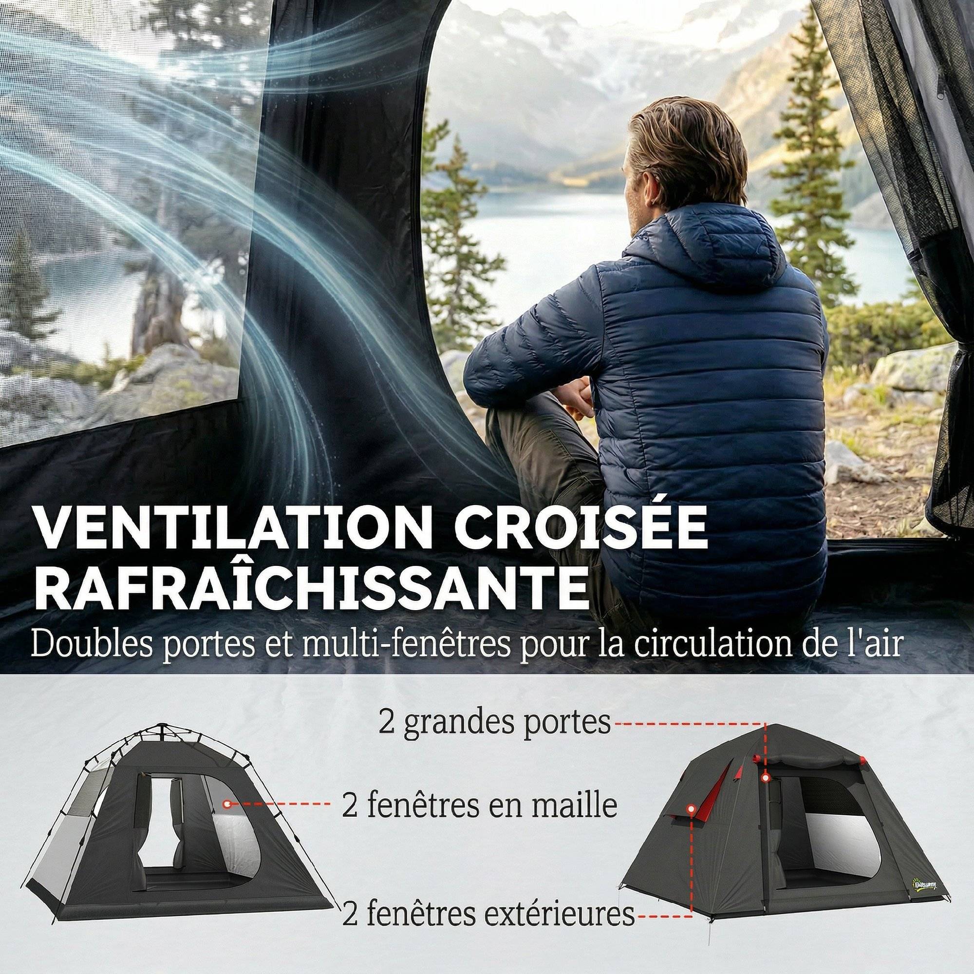 ComfortXL - Tente dôme polyester 2 personnes camping imperméable 3000 mm 210 x 210 cm gris - ComfortXL Outdoor Living - Image 8