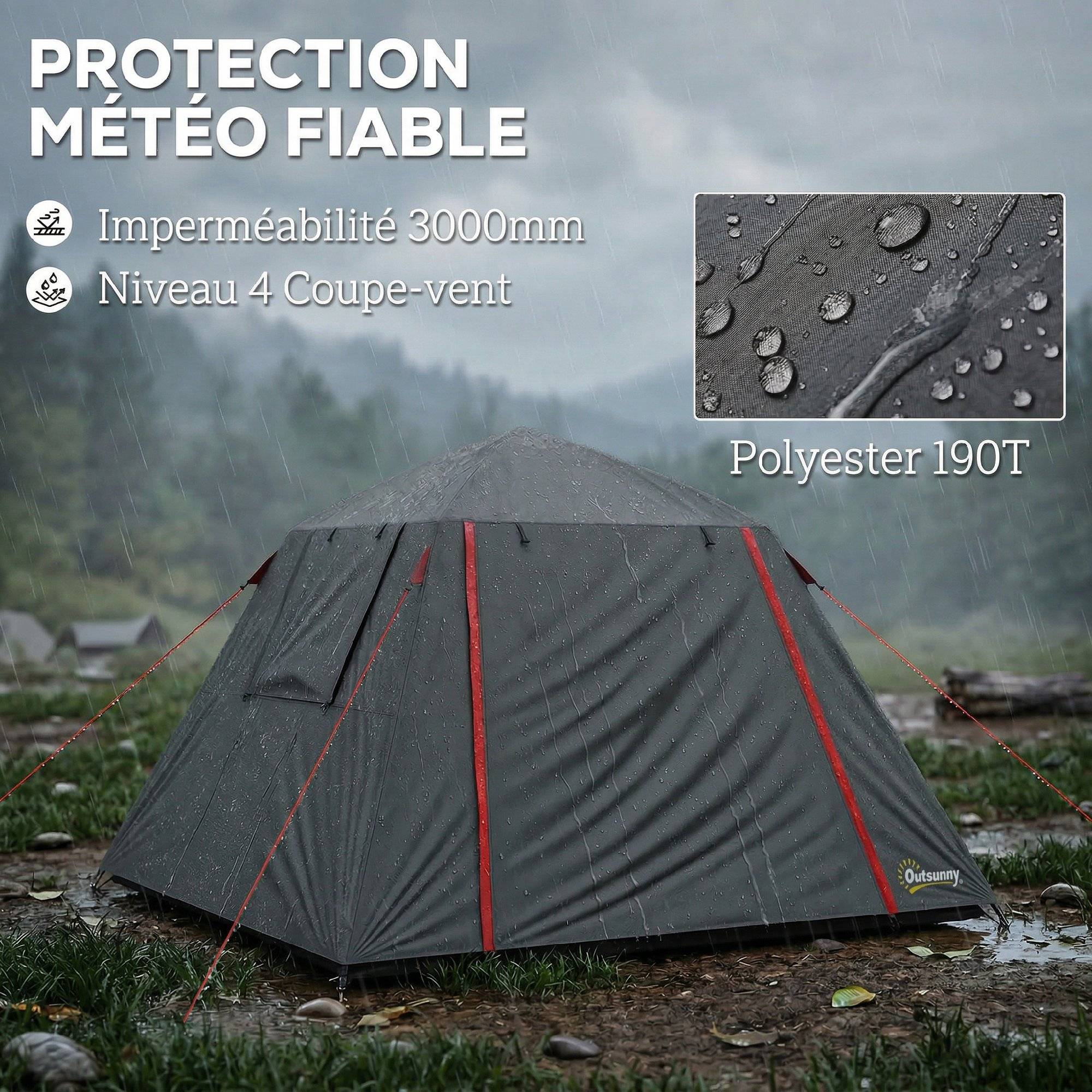 ComfortXL - Tente dôme polyester 2 personnes camping imperméable 3000 mm 210 x 210 cm gris - ComfortXL Outdoor Living - Image 7