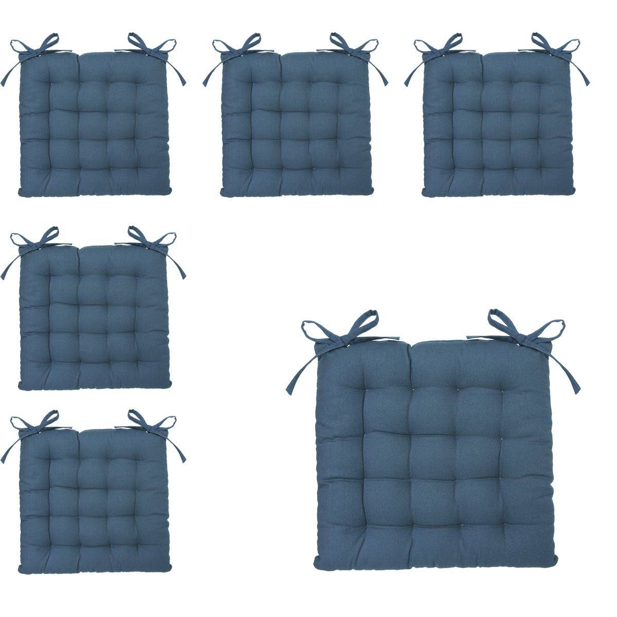 Lot de 6 Galettes de chaise en Coton Bleu canard  38 x 38 cm - Image 1