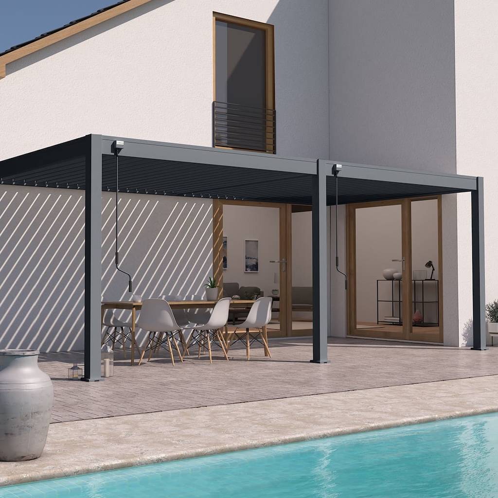 Chalet & Jardin - Pergola bioclimatique - Ombréa - adossée - 3x6M - Anthracite - Version 2 - 300x600x258 cm - Image 1