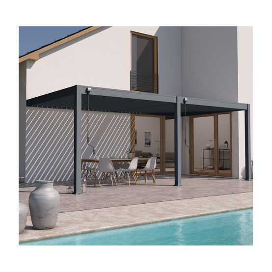 Chalet & Jardin - Pergola bioclimatique - Ombréa - adossée - 3x6M - Anthracite - Version 2 - 300x600x258 cm - Image 9