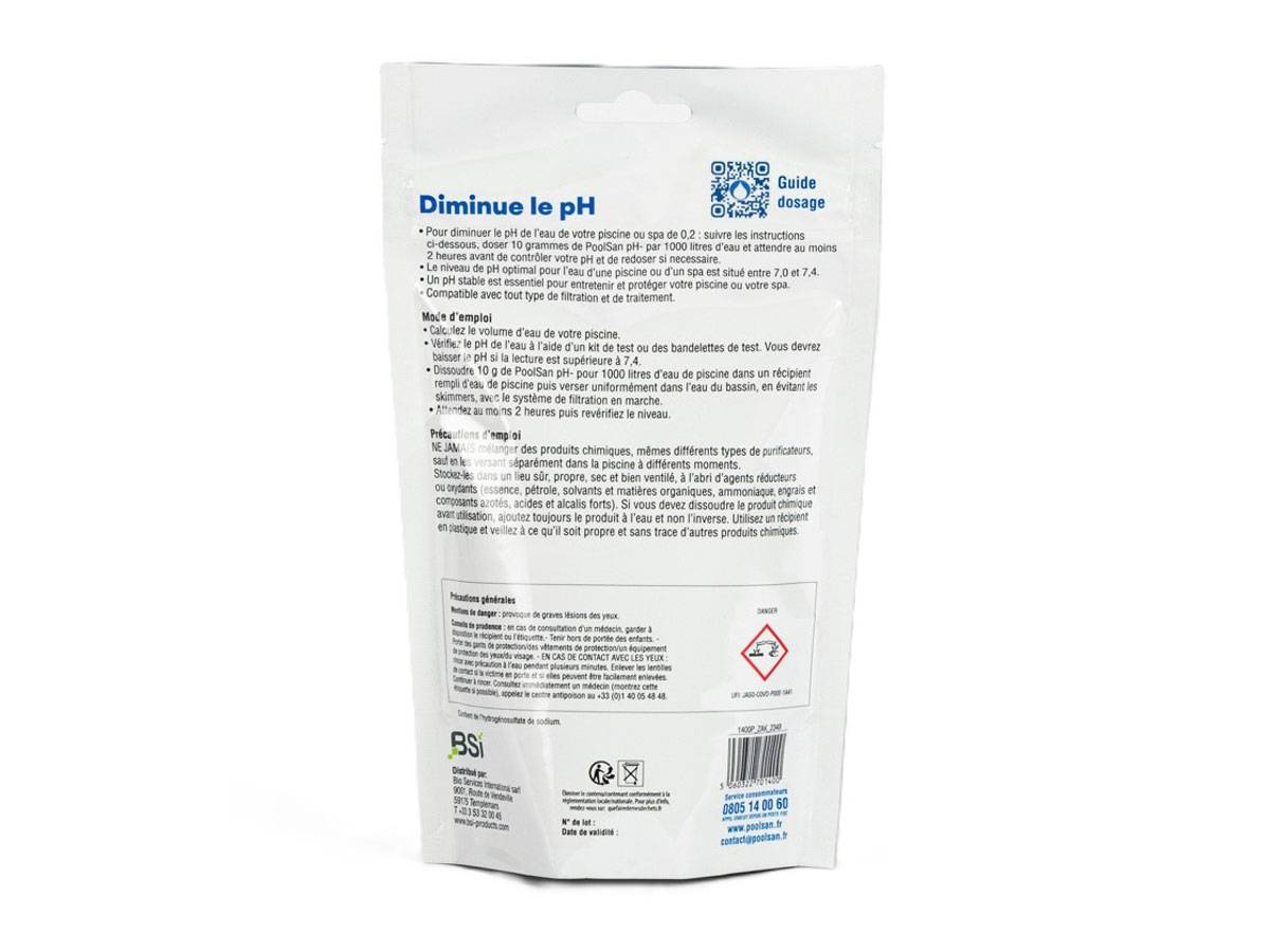 Poolsan - BSI - Pack Poolsan - pH Moins - Poudre - Pour Diminuer Et Stabiliser Le pH de l'Eau - Idéal Pour Piscine Et Spa - 800g - Image 2