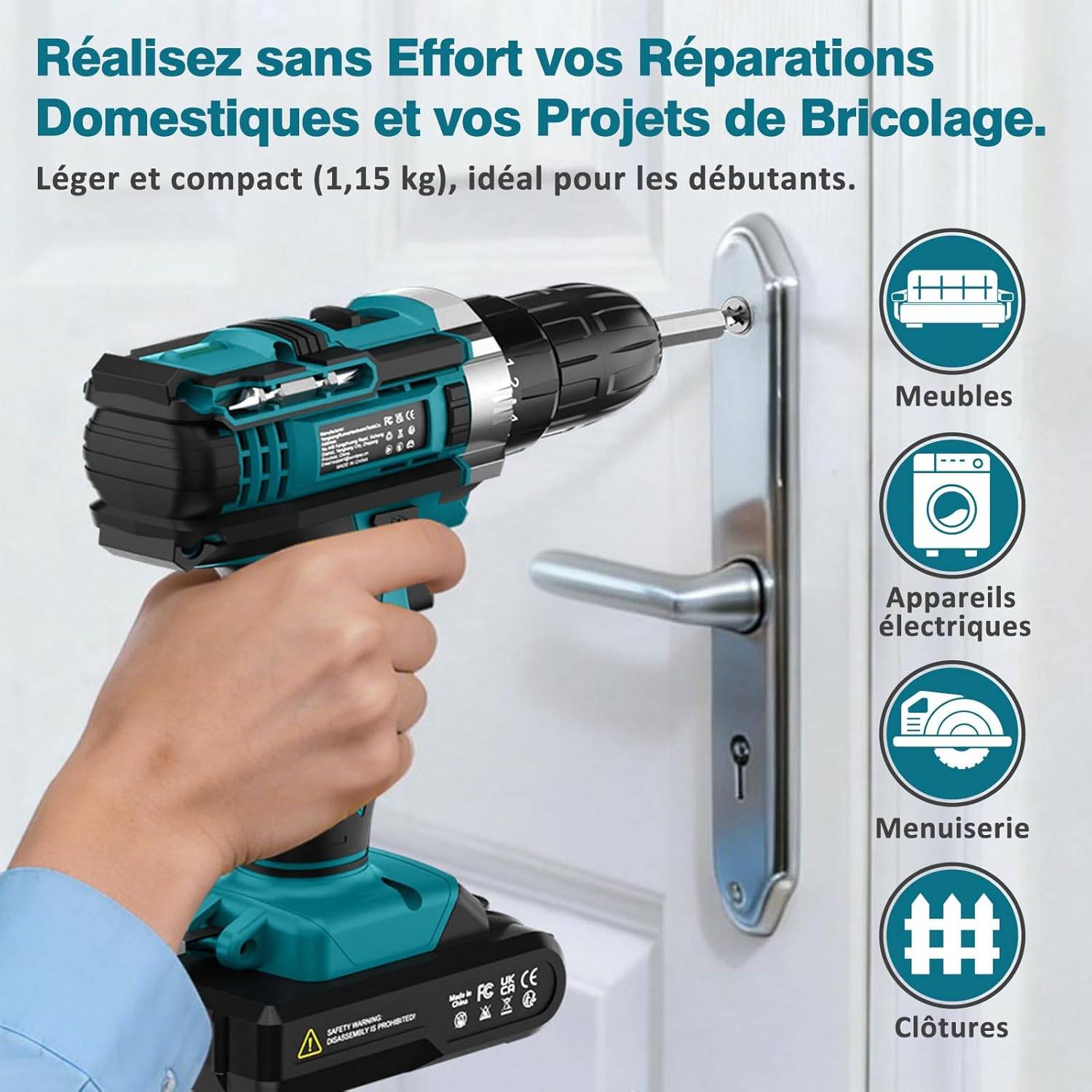 Tournevis sans fil 21 V - Perceuse sans fil avec 2 batteries  Sundpey - Image 2