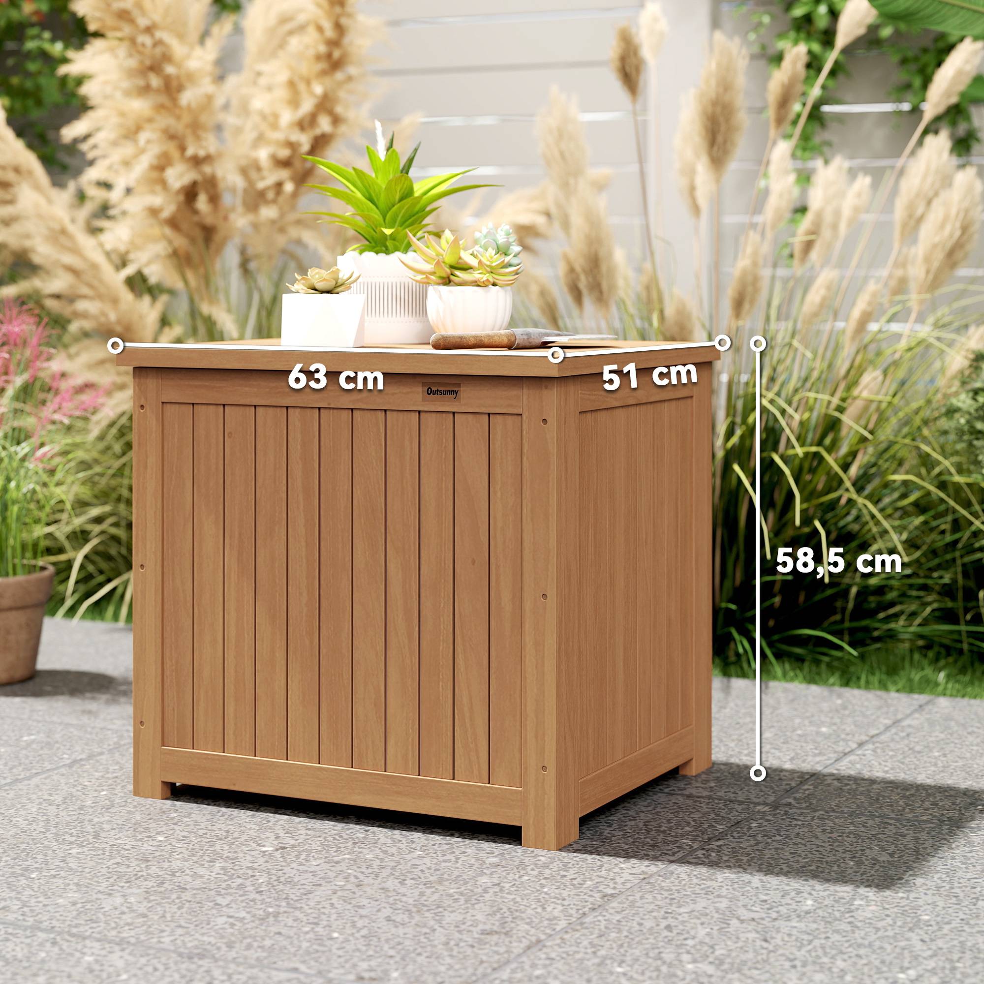 Coffre de Rangement Boîte de Jardin 130L Doublure Amovible pour Coussins et Outils Bois Massif Brun - Image 5