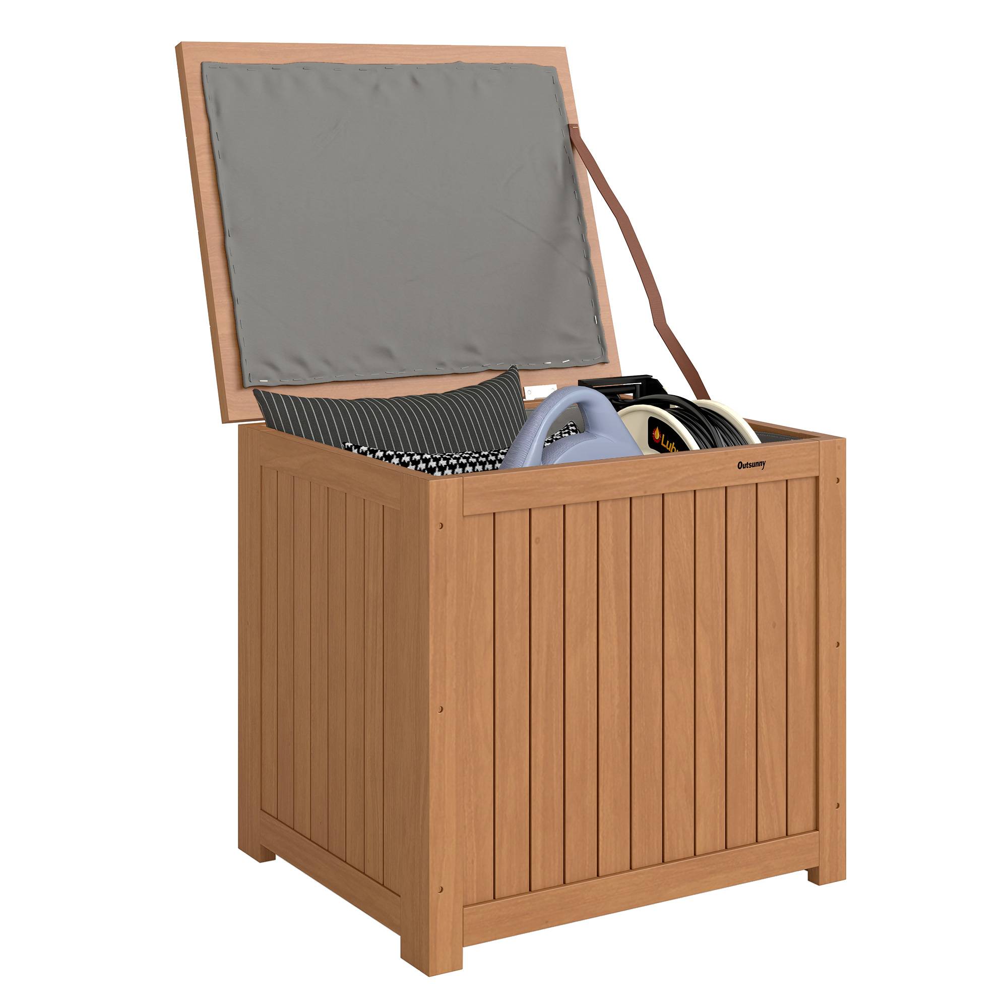 Coffre de Rangement Boîte de Jardin 130L Doublure Amovible pour Coussins et Outils Bois Massif Brun