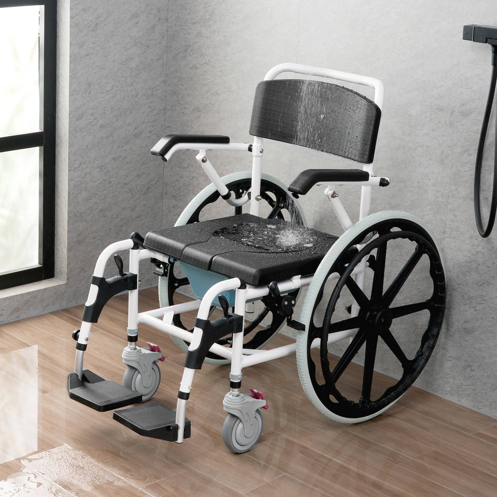 Vevor - VEVOR Fauteuil roulant de douche en aluminium 440mm, charge 136kg, réglable avec frein pour handicapés. - Image 8