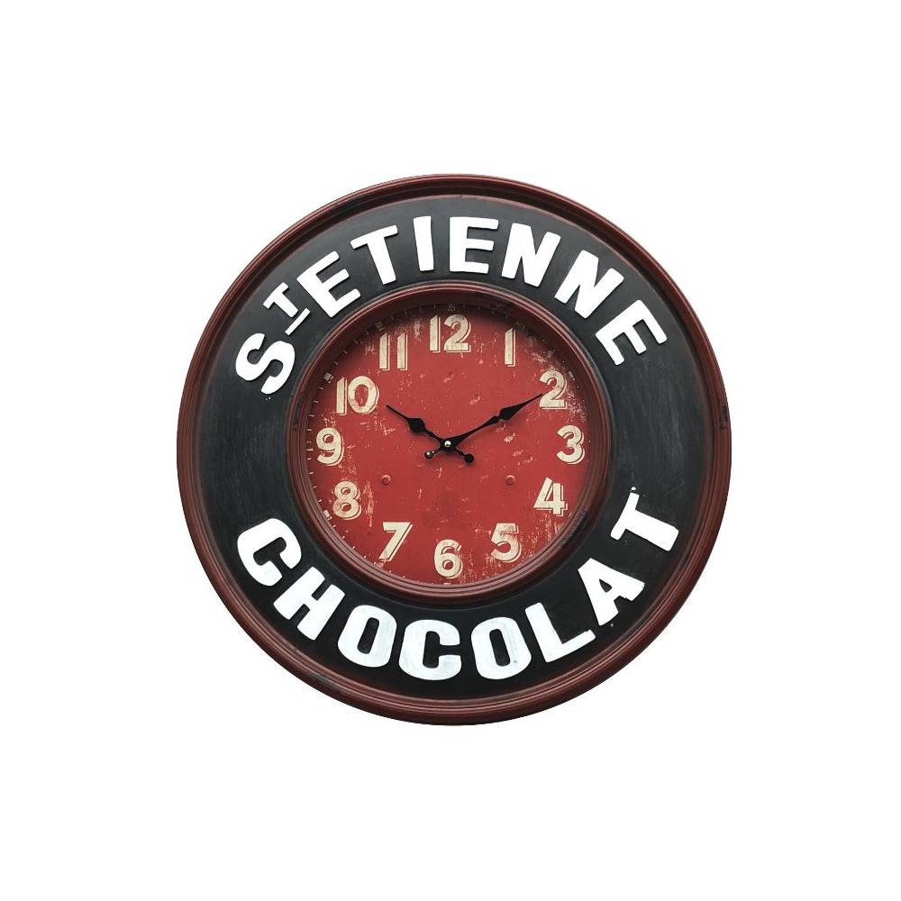 Grande horloge murale décorative vintage salon métal noir rouge 60 cm Chemin de campagne