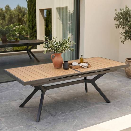 Oviala - Table de jardin extensible 8 à 10 places en alu et effet bois 250cm Savannah - Oviala - Image 4