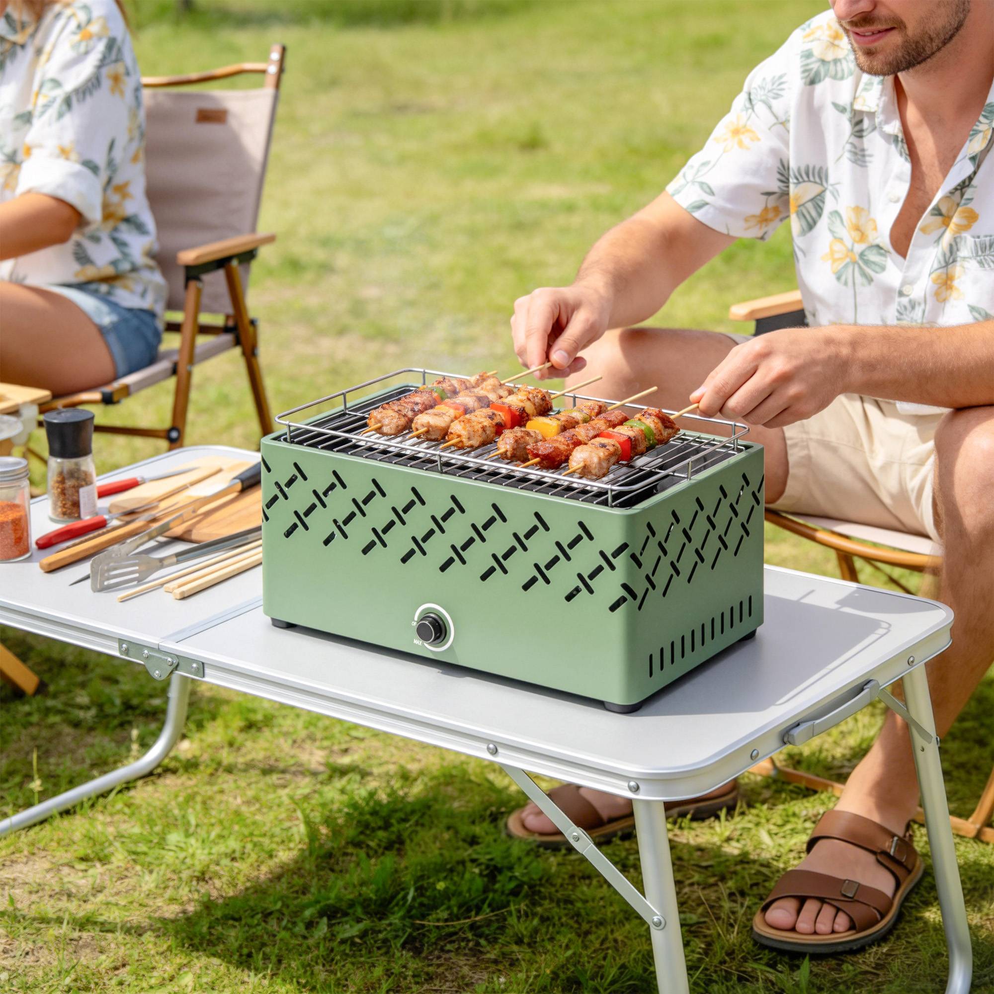 Sans Marque - Barbecue portable au charbon de bois avec ventilateur intégré pour Esterni, Vert Chiaro - Image 4
