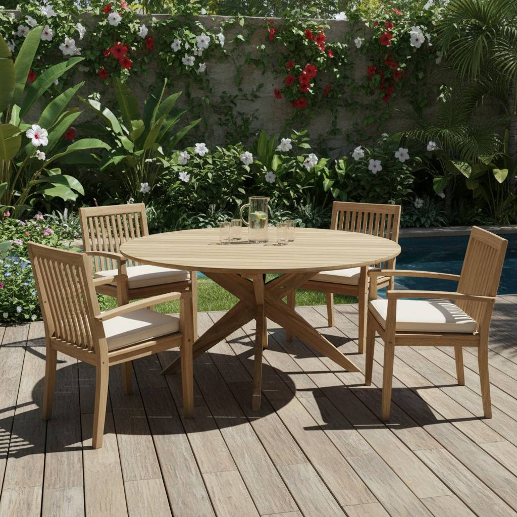 Gecko Jardin - Table ronde en teck recyclé D 135 cm Sakai - Gecko Jardin - Image 7