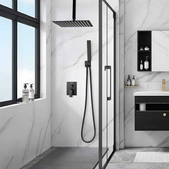 VEVOR Kit Robinet de Douche avec Douchette de Tête 30,5 cm et à Main Noir Mat - Image 8
