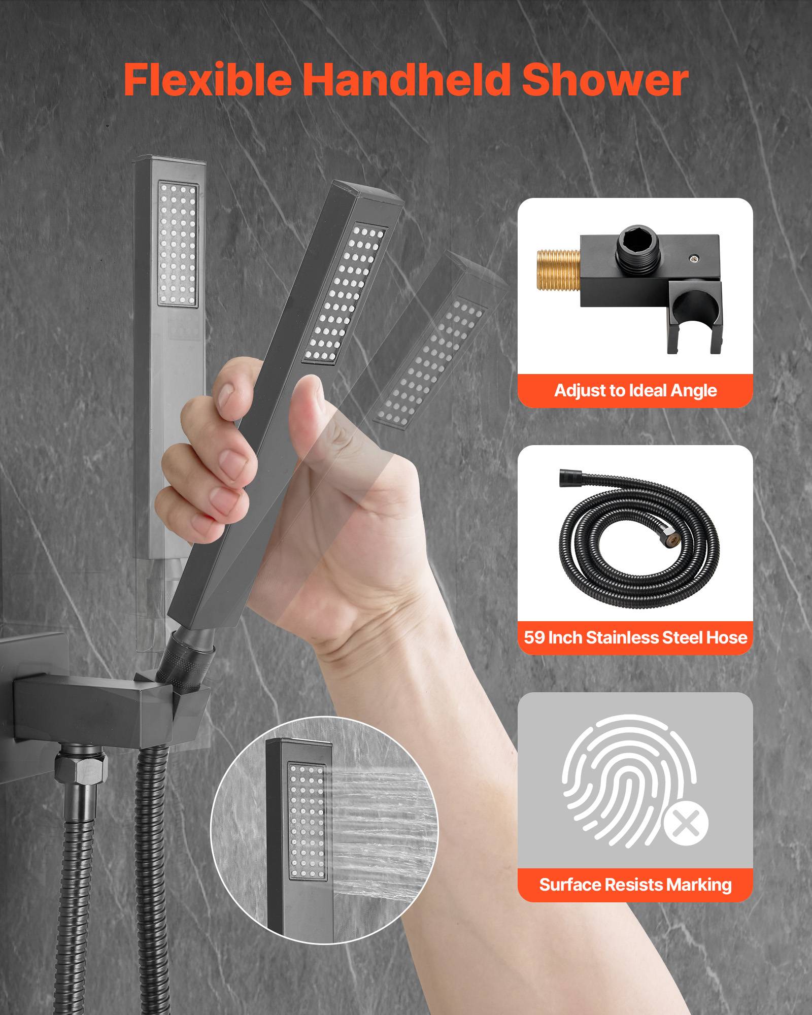 VEVOR Kit Robinet de Douche avec Douchette de Tête 30,5 cm et à Main Noir Mat - Image 3