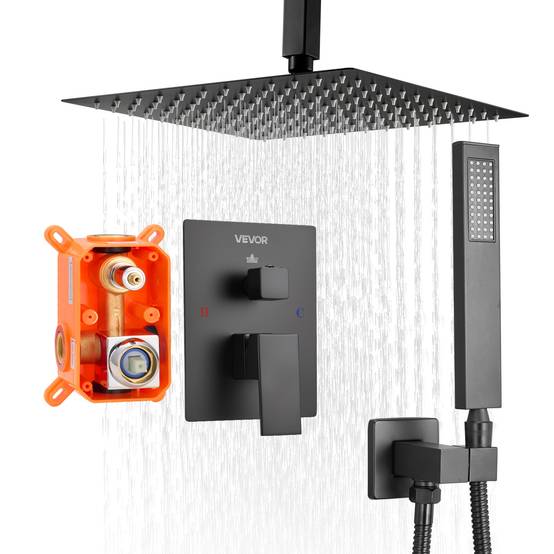 VEVOR Kit Robinet de Douche avec Douchette de Tête 30,5 cm et à Main Noir Mat - Image 1