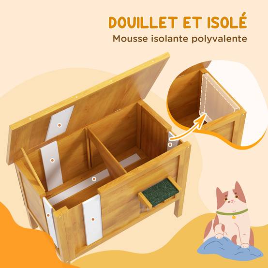 Niche extérieure chat bois massif pour abri jardin avec toit ouvrable 85x50x68cm naturel - ComfortXL Outdoor Living - Image 6