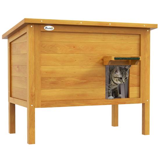 Niche extérieure chat bois massif pour abri jardin avec toit ouvrable 85x50x68cm naturel - ComfortXL Outdoor Living - Image 1