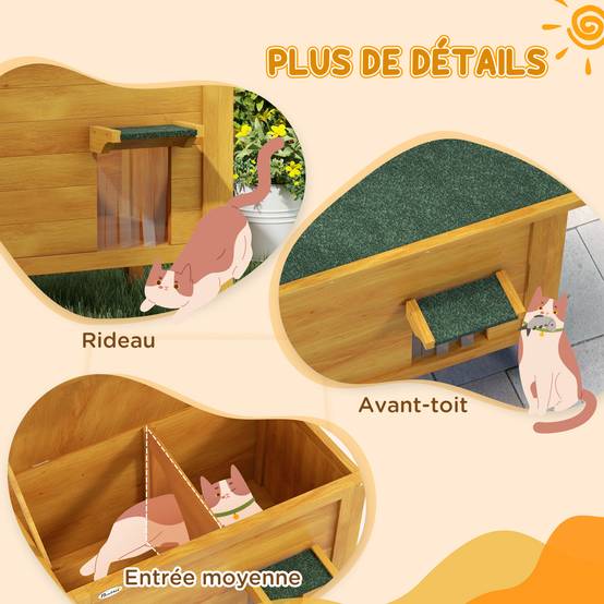 Niche extérieure chat bois massif pour abri jardin avec toit ouvrable 85x50x68cm naturel - ComfortXL Outdoor Living - Image 9