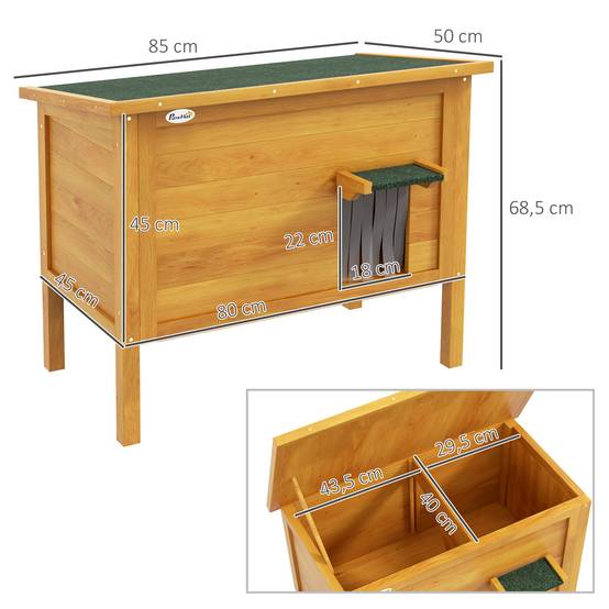 Niche extérieure chat bois massif pour abri jardin avec toit ouvrable 85x50x68cm naturel - ComfortXL Outdoor Living - Image 5