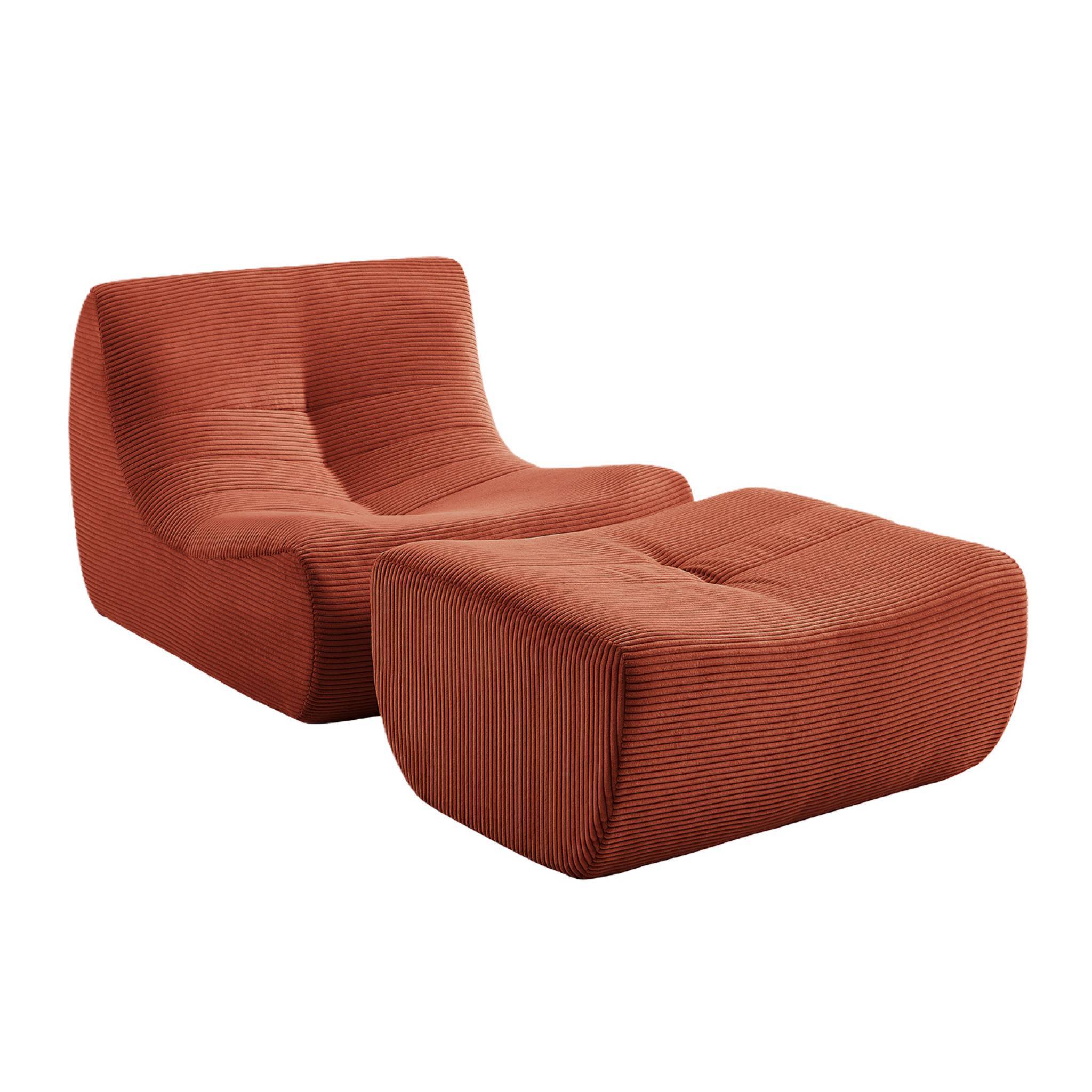 sweeek - Chauffeuse velours côtelé 1 place avec repose pieds terracotta - Sokol | sweeek - Image 2