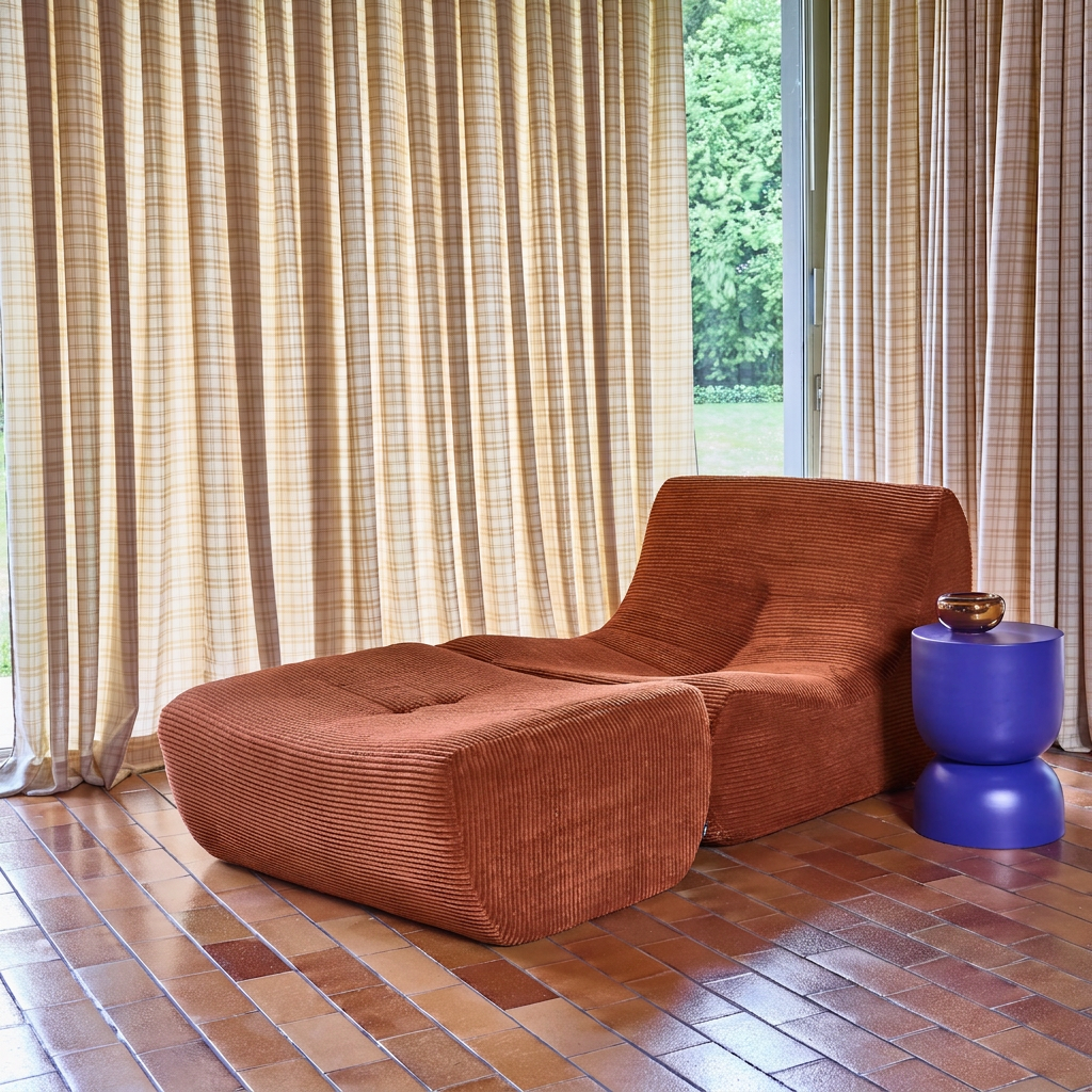 sweeek - Chauffeuse velours côtelé 1 place avec repose pieds terracotta - Sokol | sweeek - Image 1