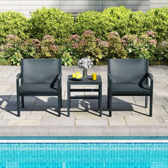 Ensemble de Meubles 3 Pièces de Patio en Rotin Salon de Jardin Extérieur - 2 Fauteuils Table d'Appoint Carrée Gris MAISON CHIC - Image 2