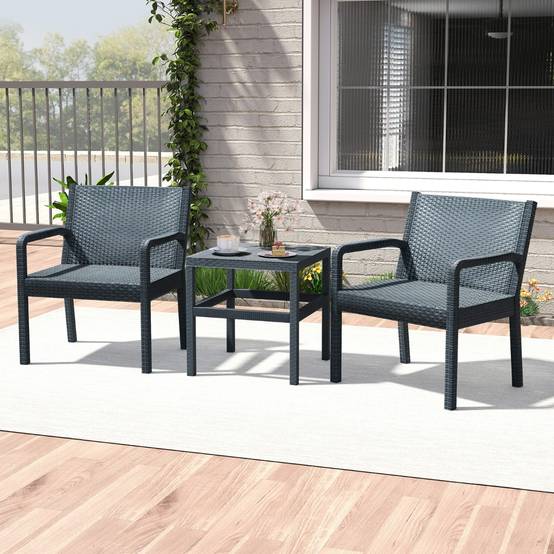Ensemble de Meubles 3 Pièces de Patio en Rotin Salon de Jardin Extérieur - 2 Fauteuils Table d'Appoint Carrée Gris MAISON CHIC - Image 4