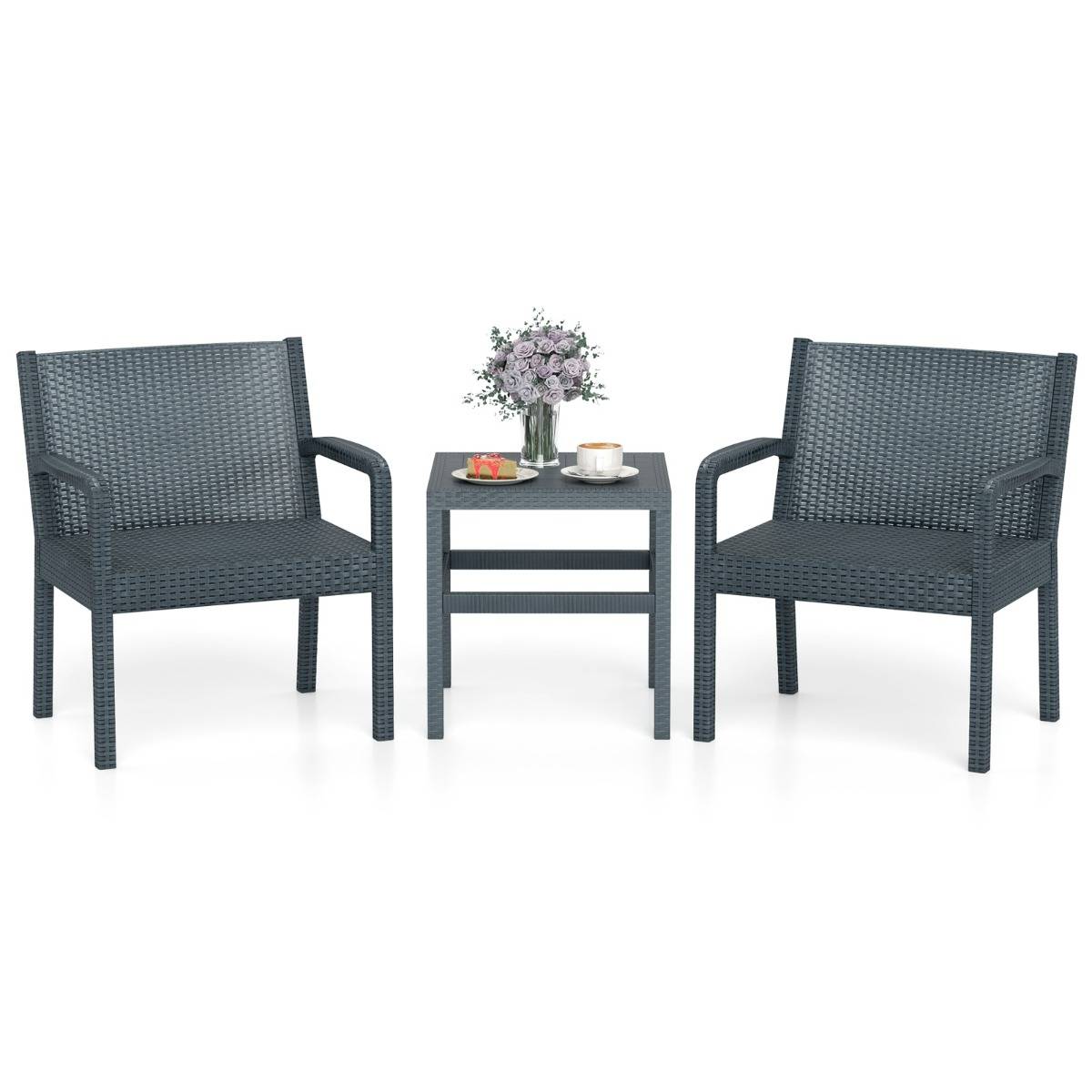 Ensemble de Meubles 3 Pièces de Patio en Rotin Salon de Jardin Extérieur - 2 Fauteuils Table d'Appoint Carrée Gris MAISON CHIC - Image 3