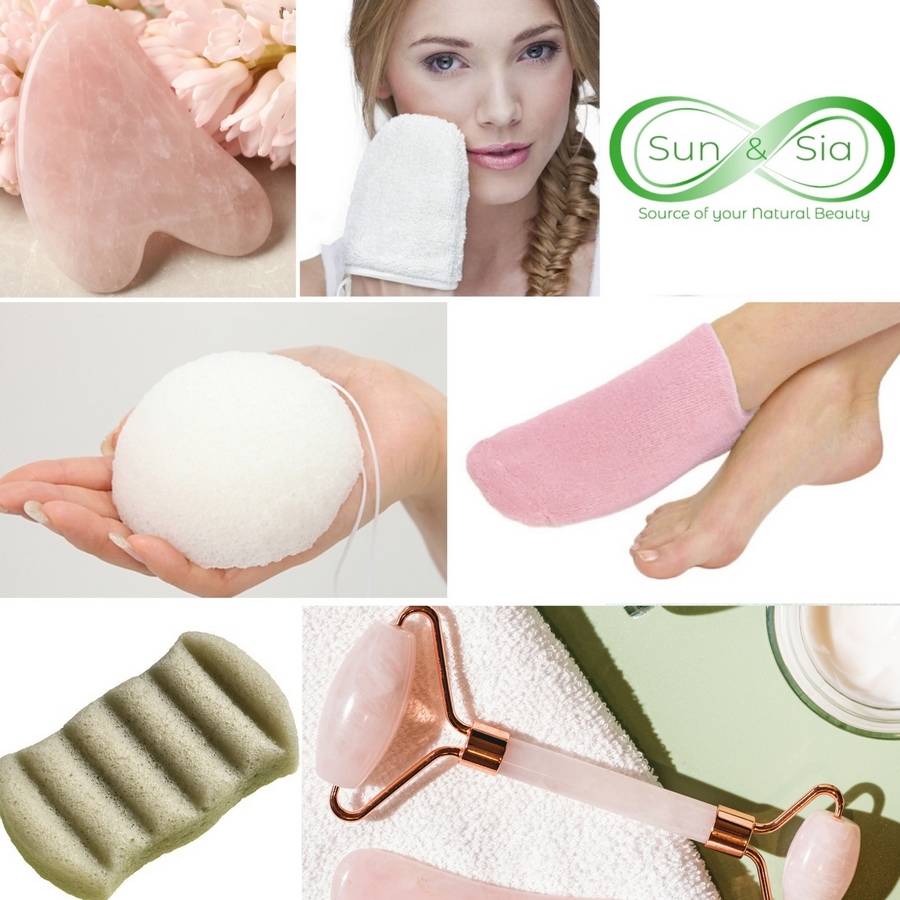 Pack Beauté Soin du Visage - Roller Visage + Gua Sha Quartz Rose + Éponges Konjac + Autres Accessoires Beauté & Bien-être