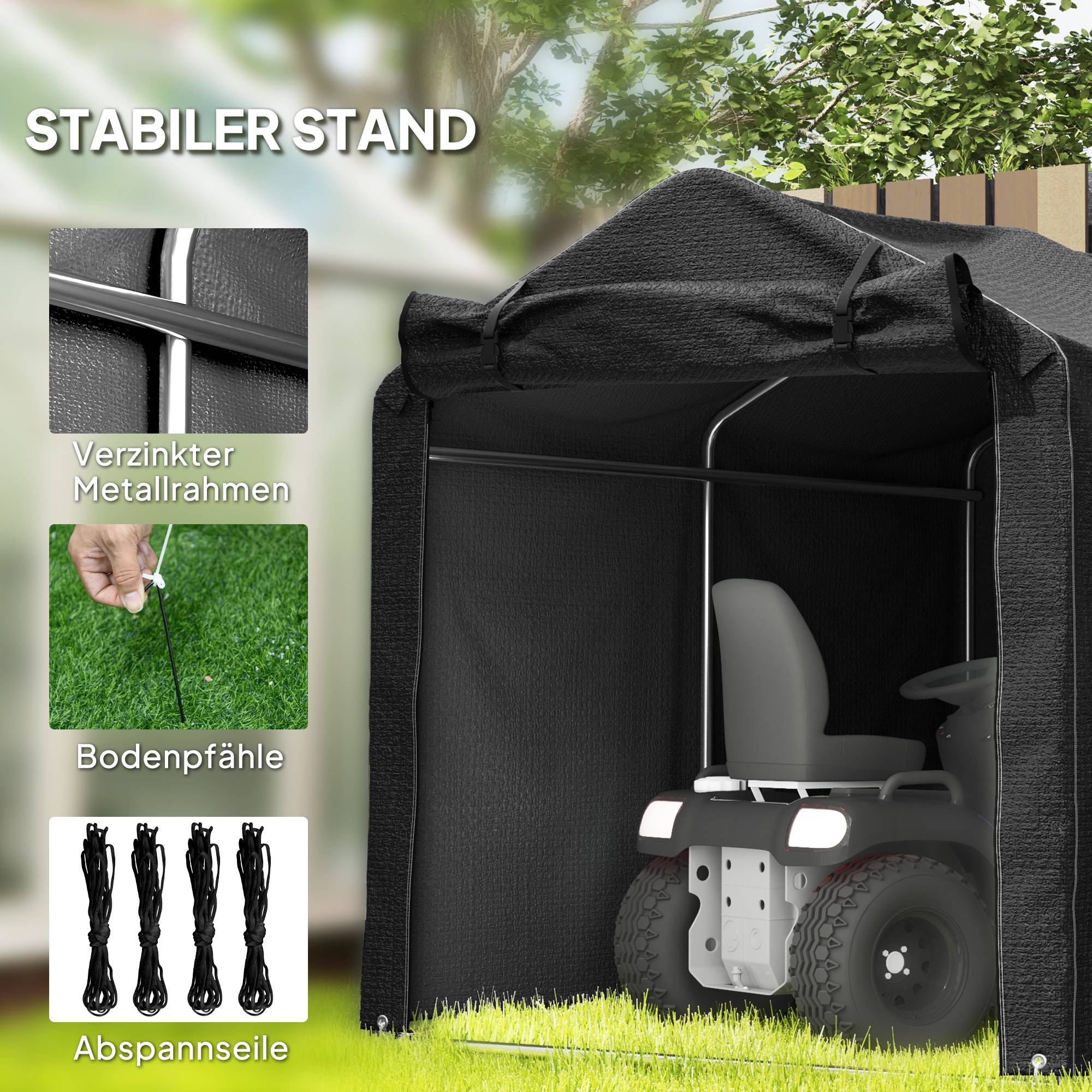 ComfortXL - Tente garage PE noire 220 x 157 x 165 cm pour vélos moto et outils porte enroulable - ComfortXL Outdoor Living - Image 7