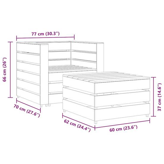 Salon de jardin palette 2 pcs | Mobilier d'extérieur Bois de pin imprégné de gris Maison Chic - Image 7