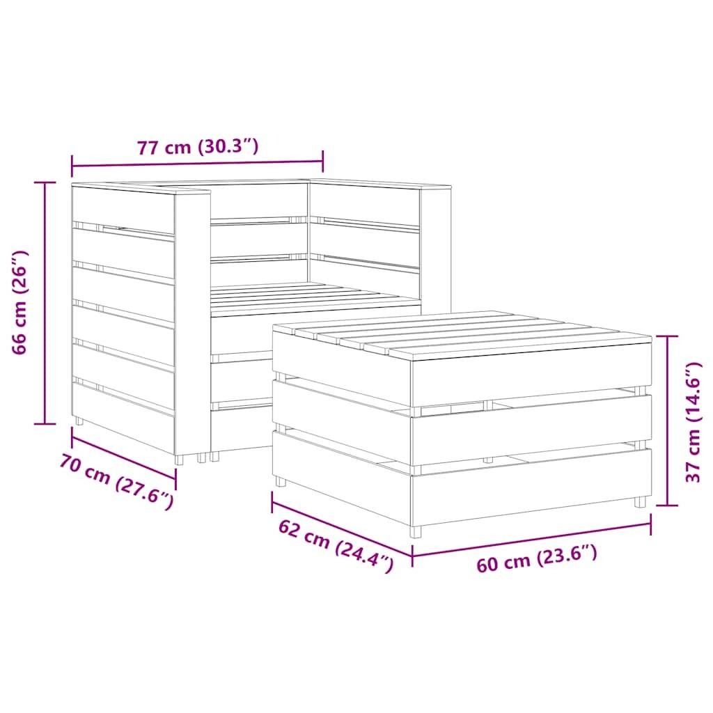 Salon de jardin palette 2 pcs | Mobilier d'extérieur Bois de pin imprégné de gris Maison Chic - Image 7
