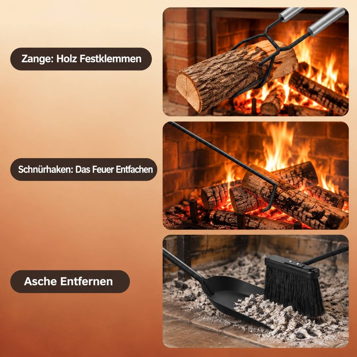 Support de Bûches 2 en 1 Intérieur Extérieur avec Accessoires Poêle - Image 6