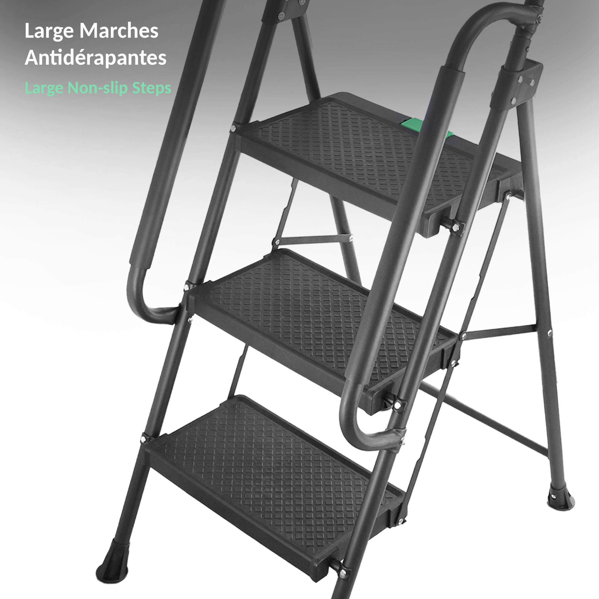 Fishtec - Escabeau Pliant FISHTEC 3 Marches Acier Rampes 150kg - Image 5