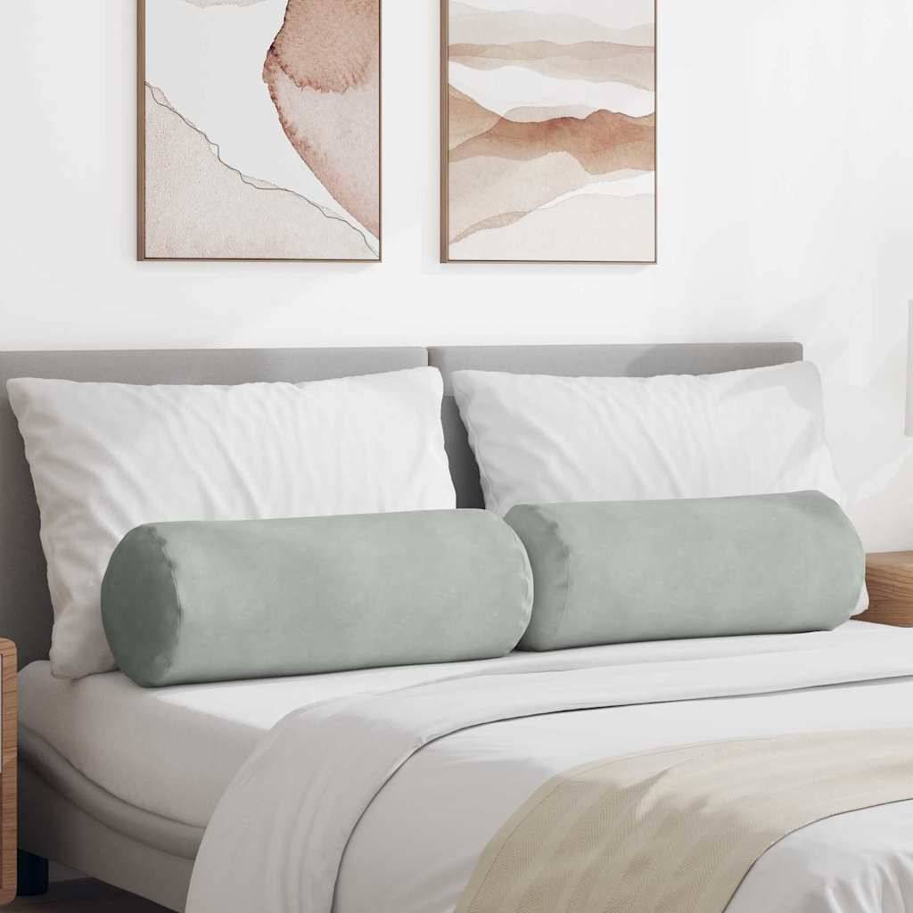 Lot de 2 Traversins Déco Velours Côtelé Confort Housse Amovible pour Salon Chambre Gris Clair 25x70 cm – ComfortXL Outdoor Living - Image 1