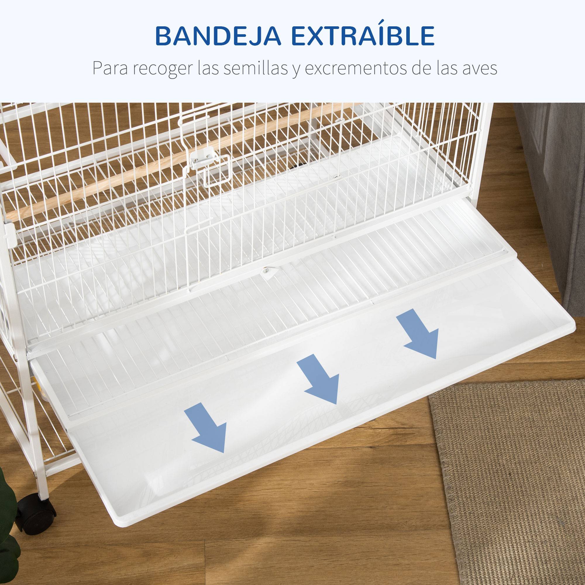 Cage à oiseaux à roulettes 78 x 52 x 132 cm avec plateau et étagère amovibles pour canaris et perruches, blanche - Image 6