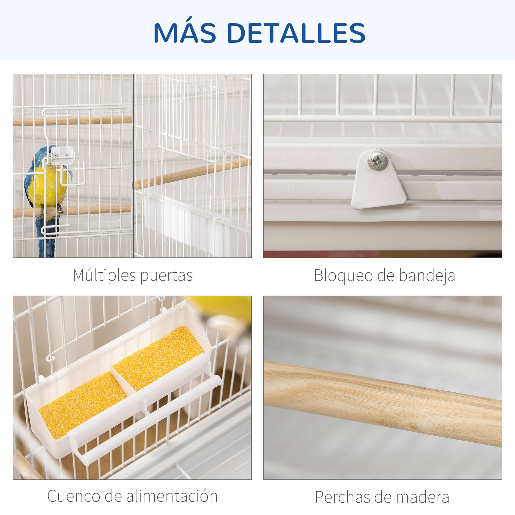 Cage à oiseaux à roulettes 78 x 52 x 132 cm avec plateau et étagère amovibles pour canaris et perruches, blanche - Image 9