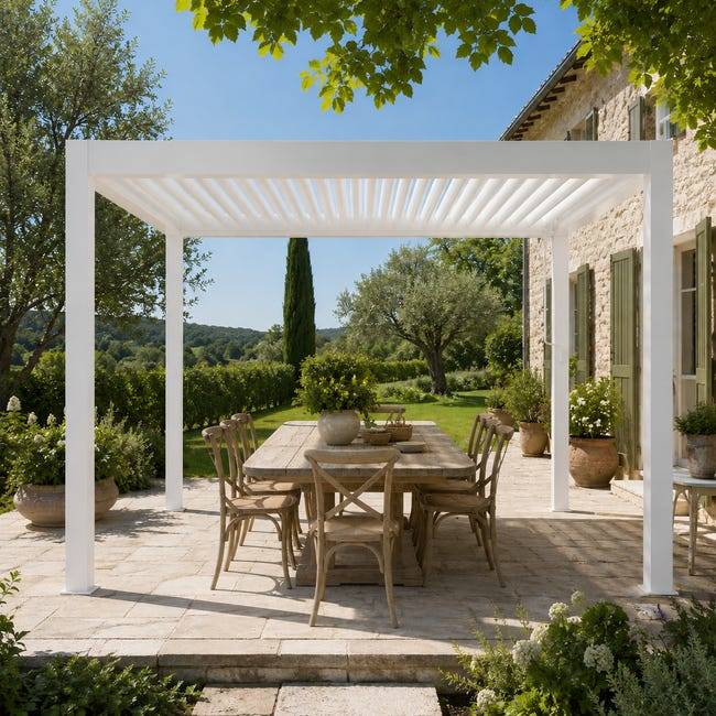 Pergola Bioclimatique Aluminium Autoportante Blanc 4x3,5 Manuelle S ORIAL France - Image 5